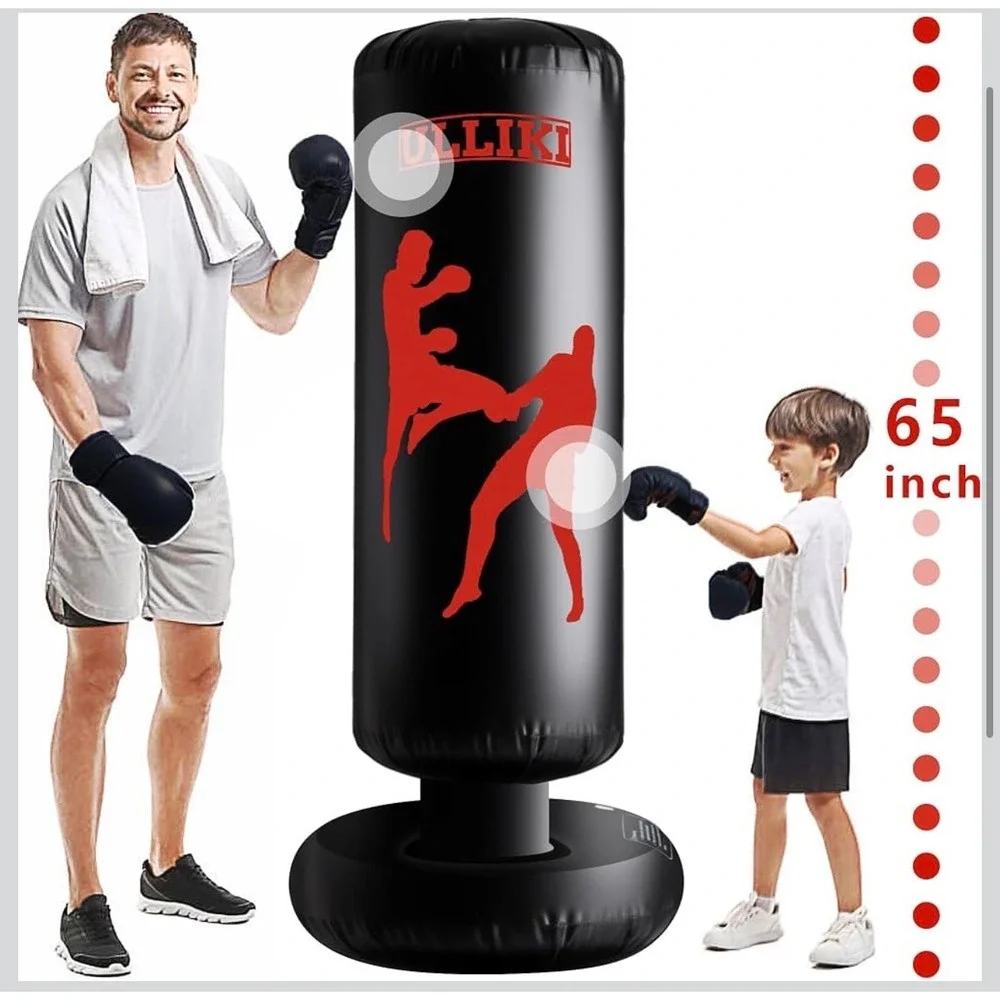 Ulliki 65 Inch Inflatable Freestanding Punching Bag Heavy Boxing Bag Black Red - Picture 2 of 3